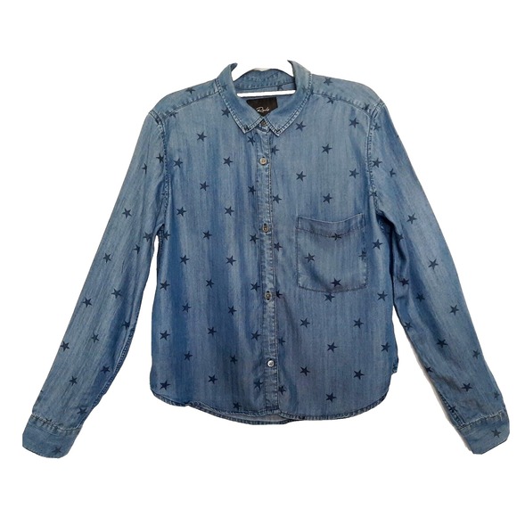 Rails Shirt S Button Chambray Stars Novelty Collared Lyocell Patriotic USA - Picture 1 of 12